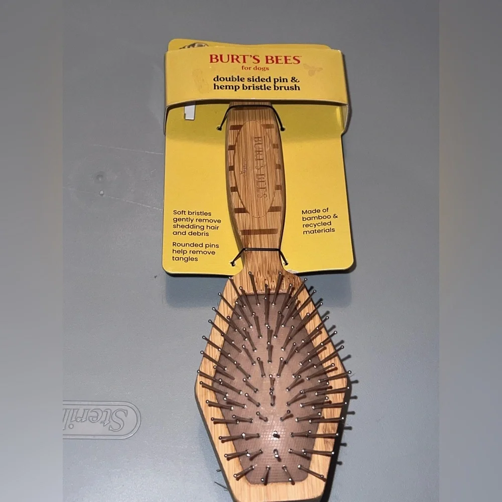 Burt's Bees Double-Sided Pin Bristle & Hemp Hair Brush Natural pet dog cat NEW